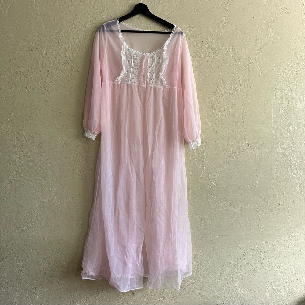 Soft Pink Sheer Lace-Trim Nightgown - Women's Intimates
